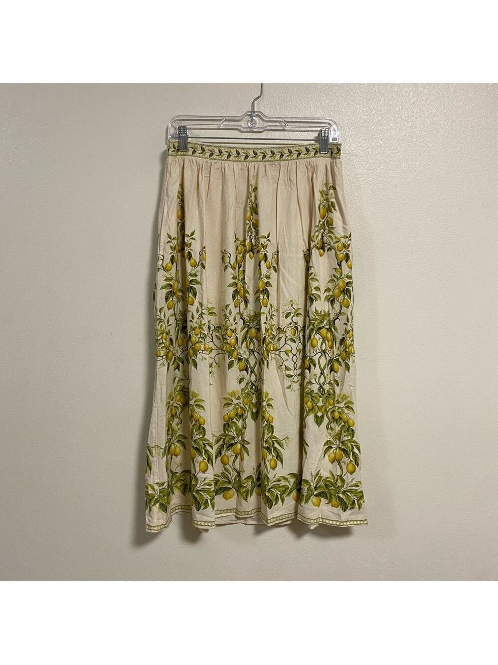 Max Studio Skirt Women’s Size Medium Cream Lemon Tree Midi skirt Linen blend